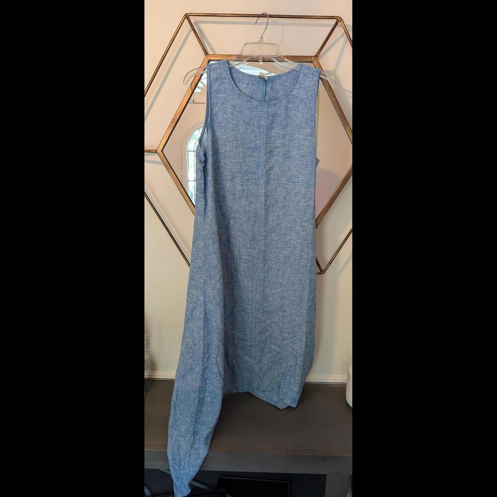 NWT Anne Klein Blue Linen Blend Dress, Dolphin Hem